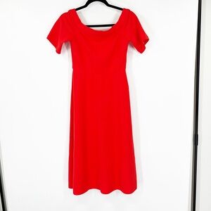 Tibi Off-the-Shoulder Fit and Flare Midi Dress